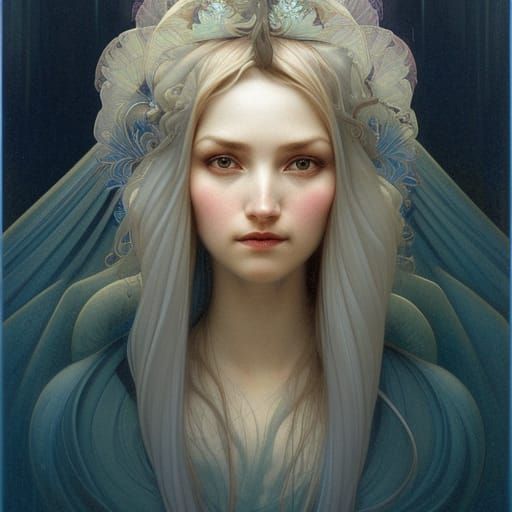 Glacierpunk Elven Queen Portrait in Art Nouveau Style