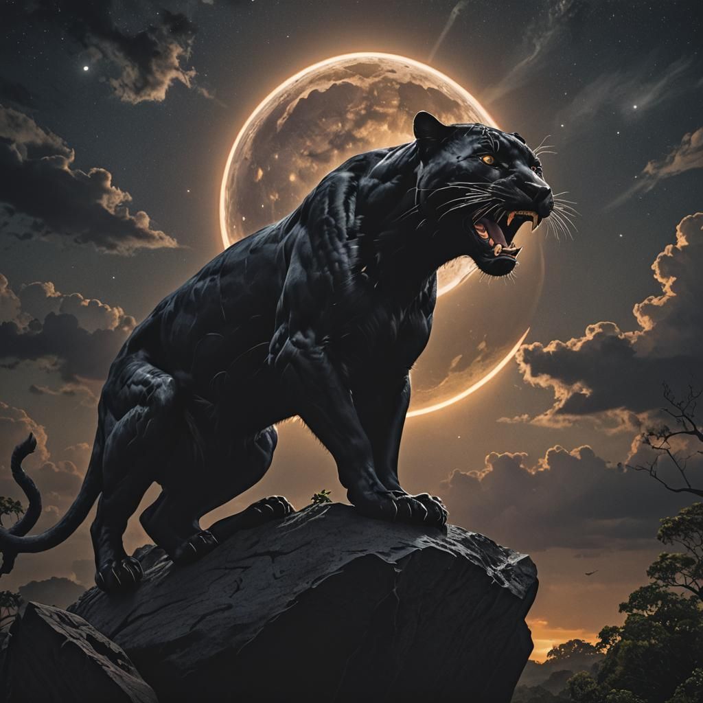 Black Panther Devouring Sun: Eclipse Mythology