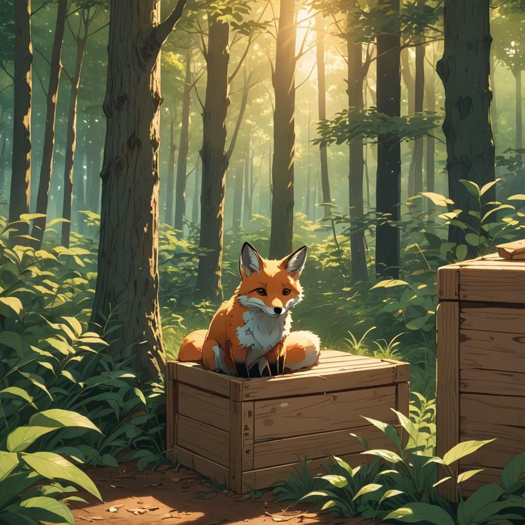 Fox in Box: Anime Style Forest Scene