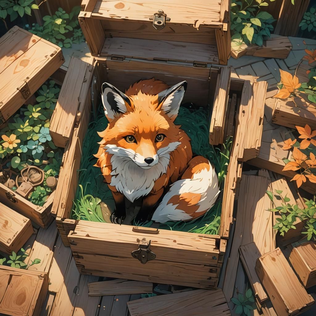Fox in Wooden Box: Studio Ghibli Anime Style