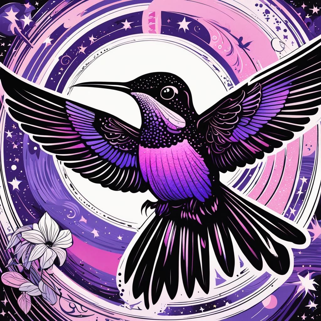 Celestial Hummingbird in Pink, Purple, and Black