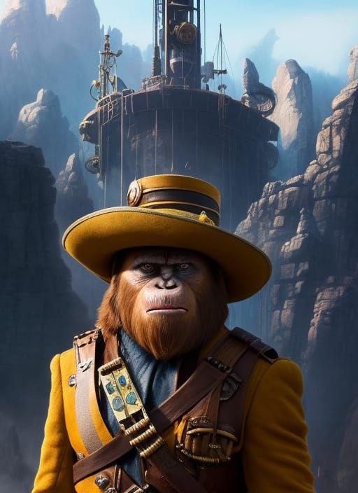 Dr. Zaius Steampunk Airship Captain: Hyperrealistic Sci-Fi A...