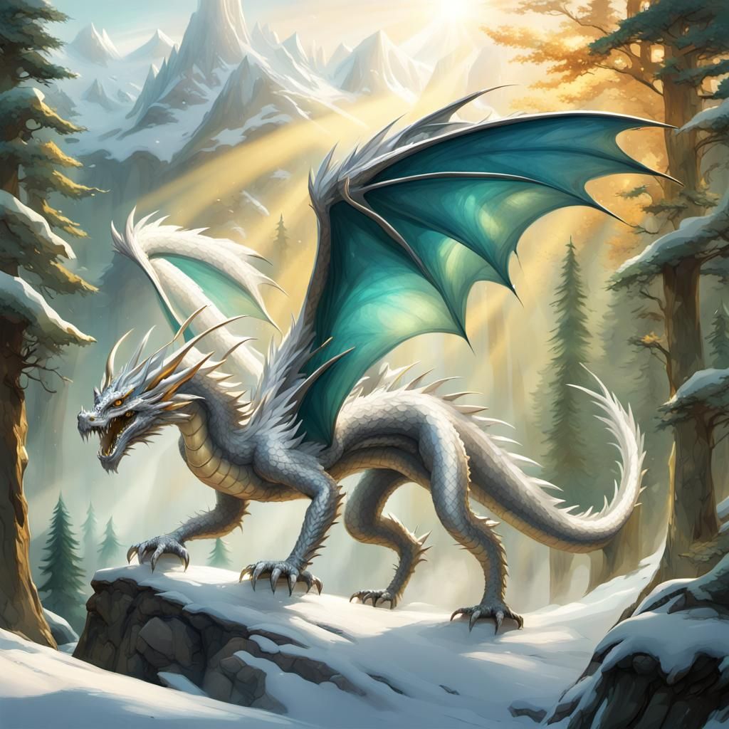 Silver Dragon Gliding Over Forest: Concept Art