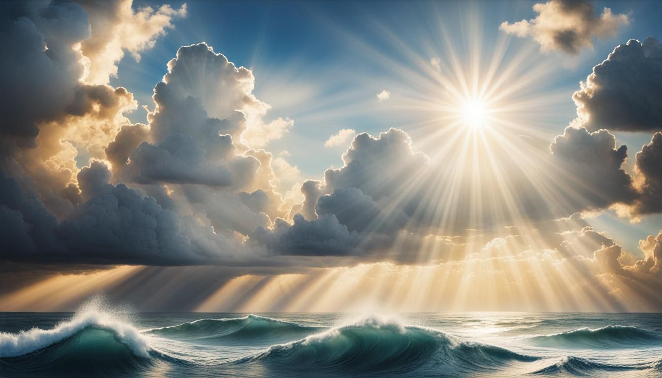 Heavenly Sunshine Beams Through Divine Clouds