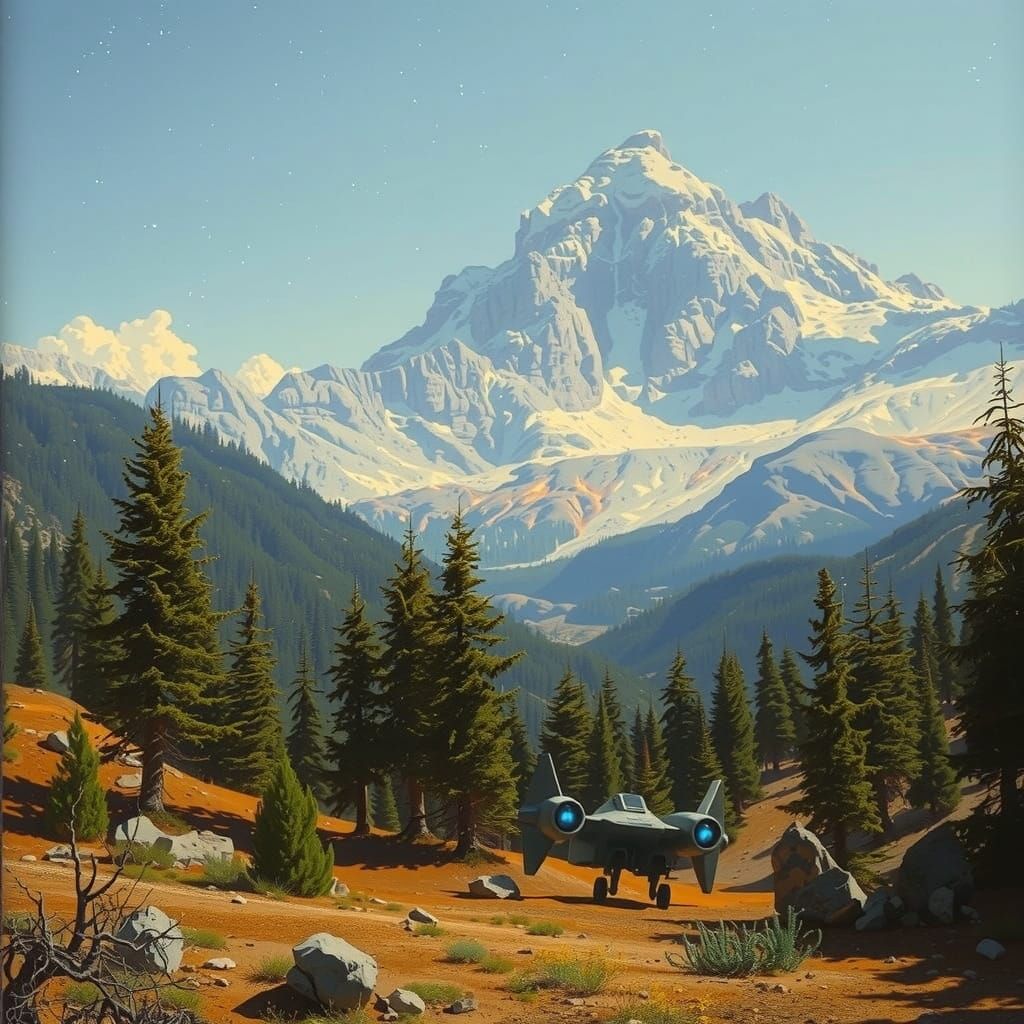 Sleek Spaceship on Barren Planet in Cinematic Style