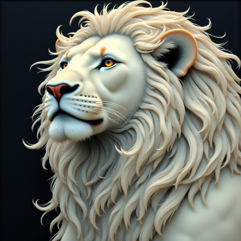 Majestic White Male Lion with Flowing Mane