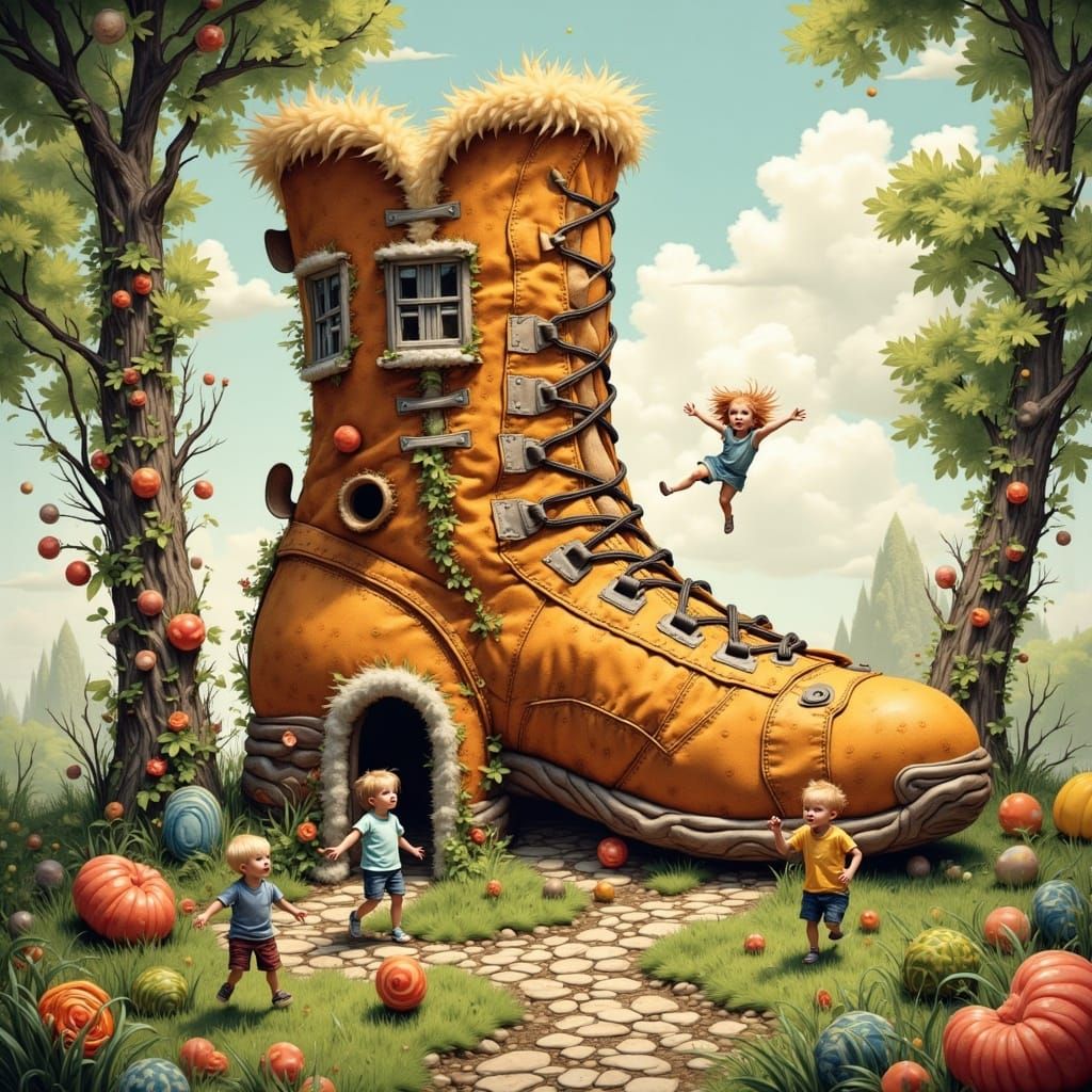 Whimsical Shoe House in a Candy Wonderland