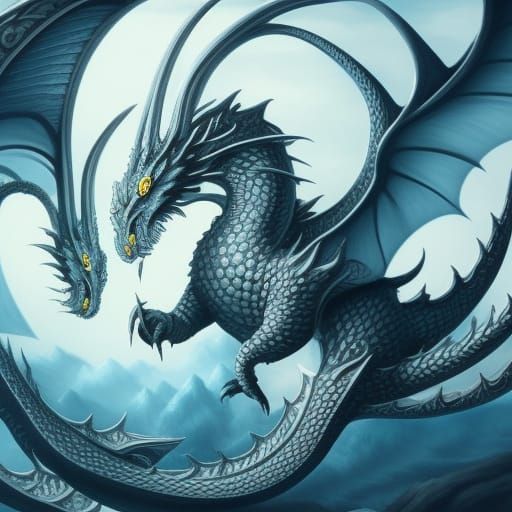 Yin and Yang Dragons in Detailed Matte Painting