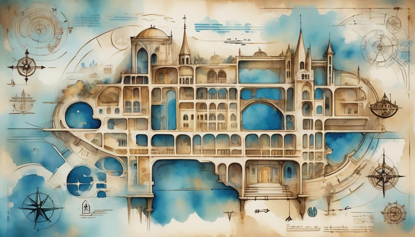 Detailed Watercolour Blueprints of Fantasy Locations
