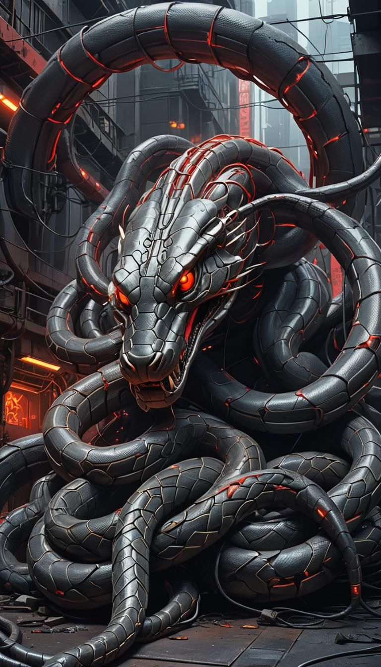 Giant Metallic Snake Scanning Target in Futuristic Style