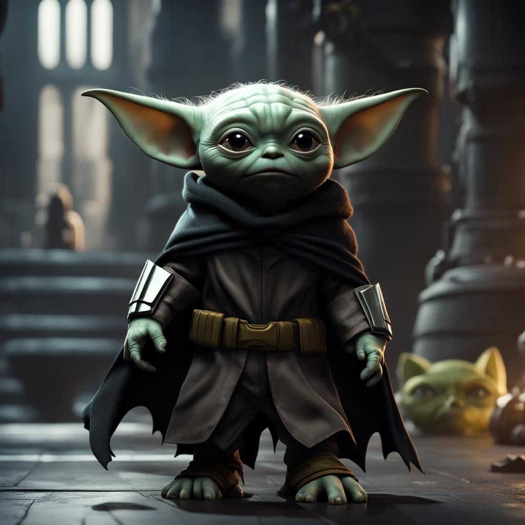 Baby Yoda as Batman: Detailed Matte Painting