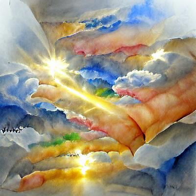 Heaven's Gate: Watercolor Painting of Divine Hands