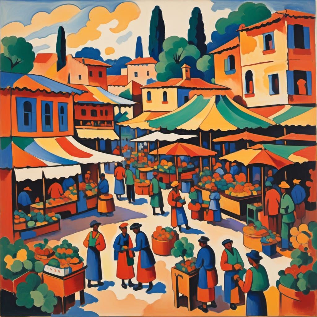 Vibrant Fauvist Marketplace Scene in Andre Derain Style