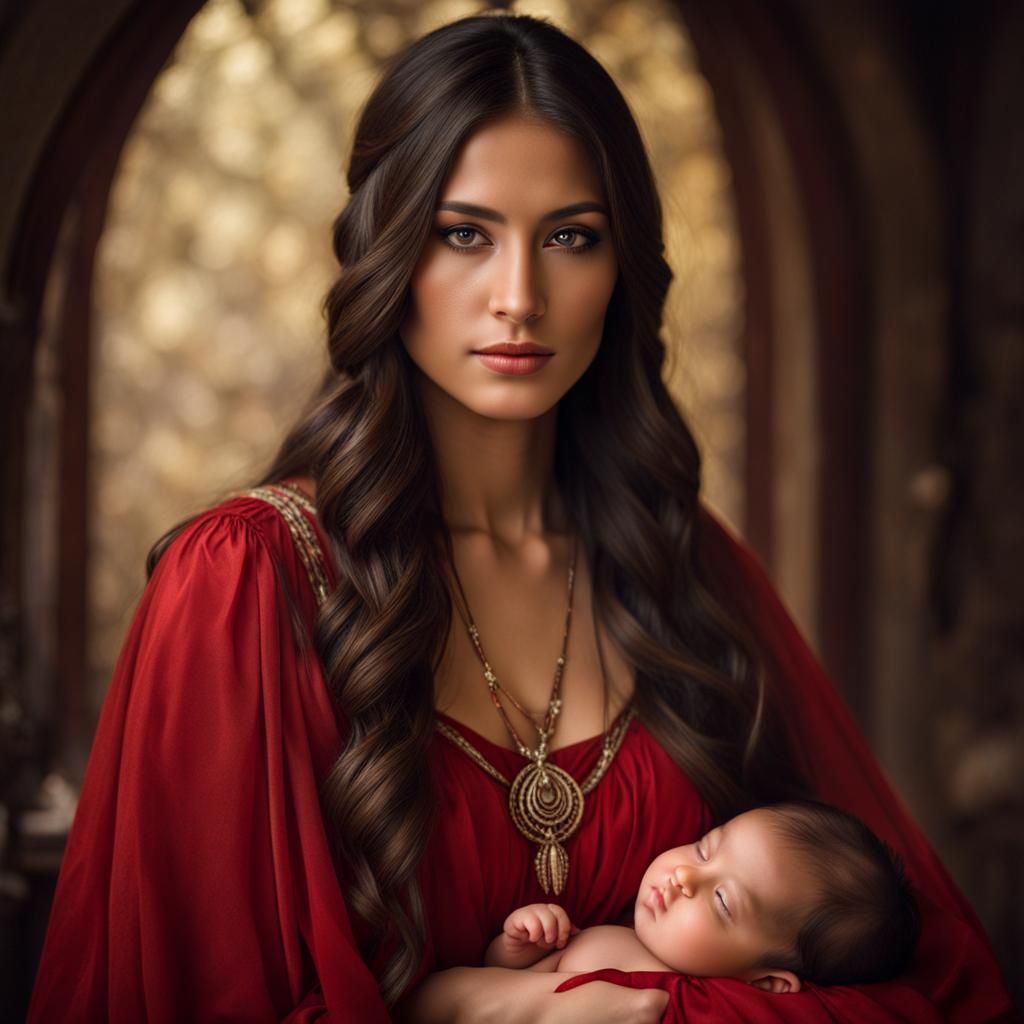 Ethereal Portrait: Native American Woman with Newborn