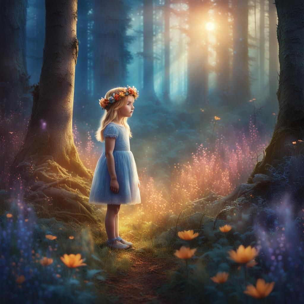 Whimsical Fantasy Scene with Enchanting Little Girl