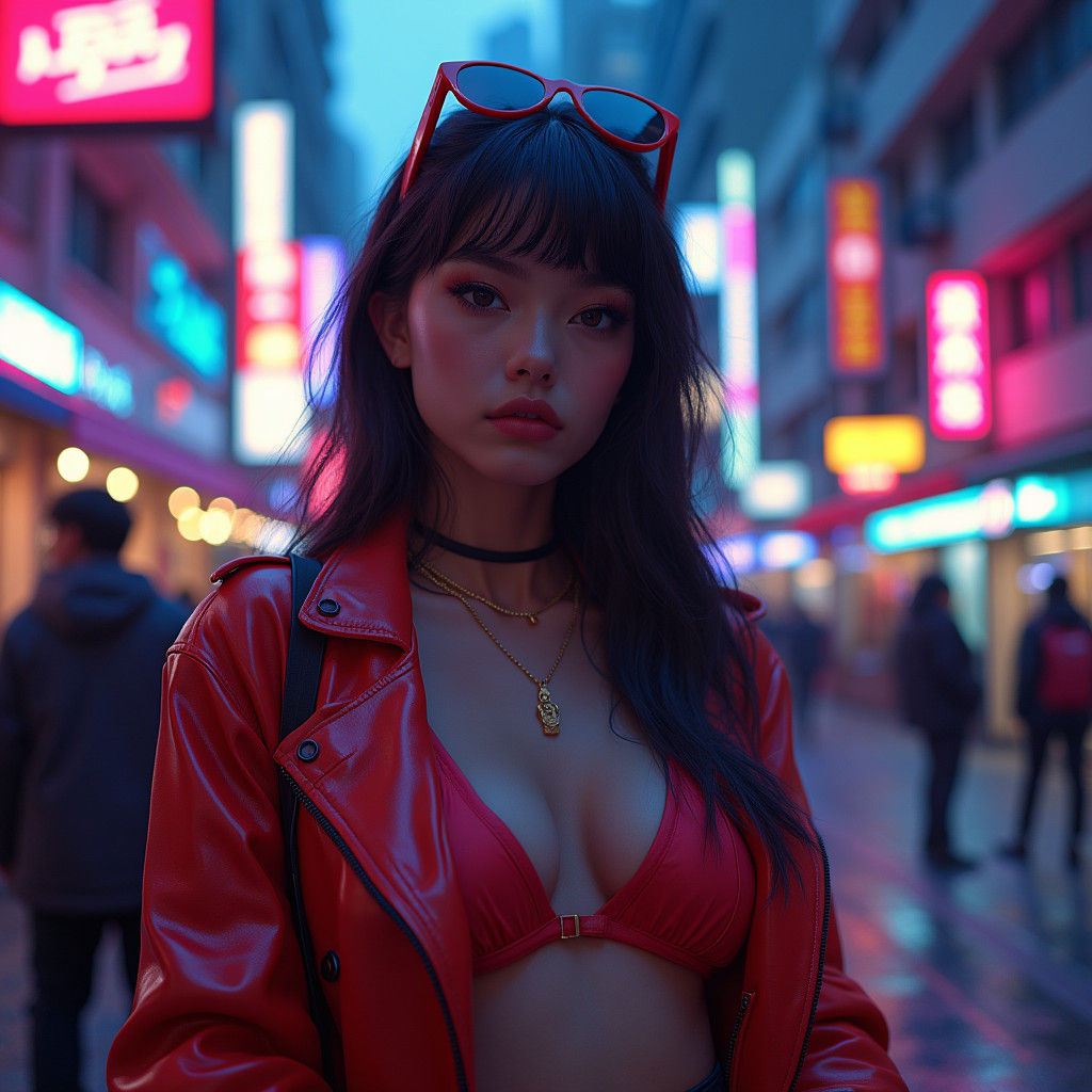 Neon City Portrait: Woman in Cyberpunk Style
