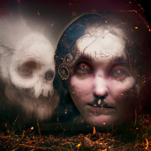 Creepy Demon Woman Skull in Vintage Horror Photo