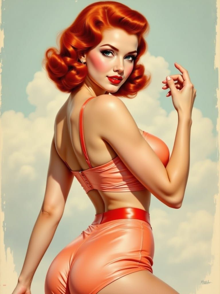 Glamorous Redhead Pinup in Vintage Style