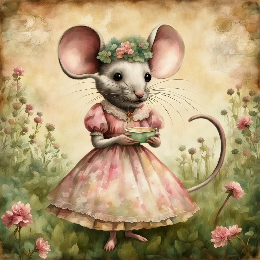 Vintage Mouse in Wildflower Meadow: Detailed Matte Painting