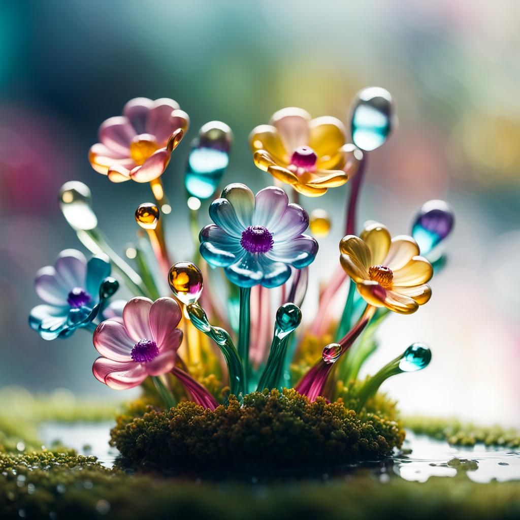 Transparent Blown Glass Flowers: Macro Photography