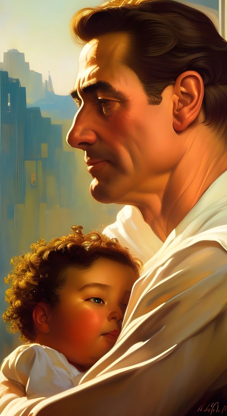 Touching Father-Grandson Moment in Golden Age Illustration S...