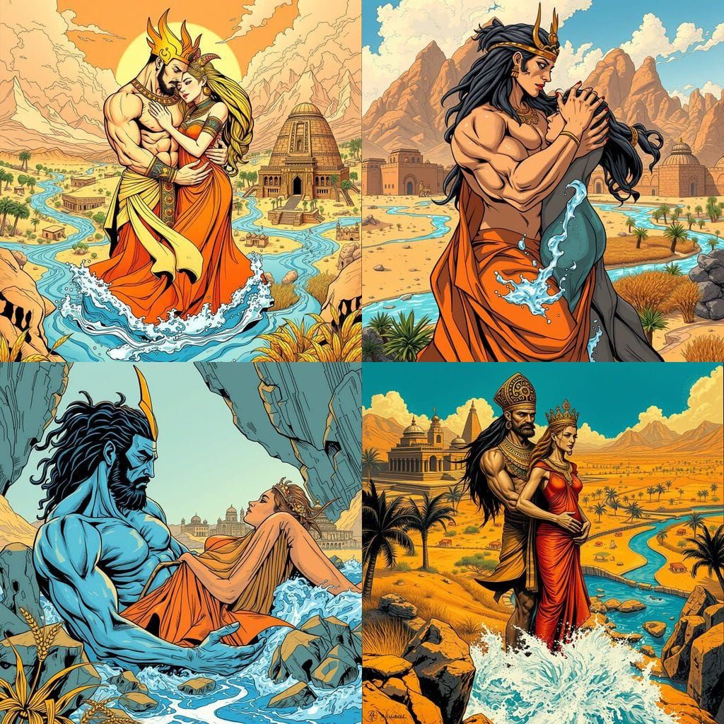 Enki and Ninhursag in Epic Comic Style