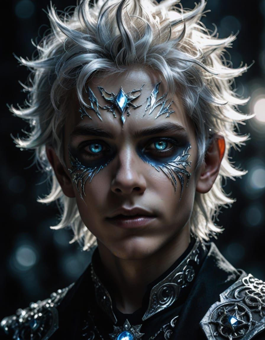 Silver Haired Boy Child Portrait in Dark Fantasy Style