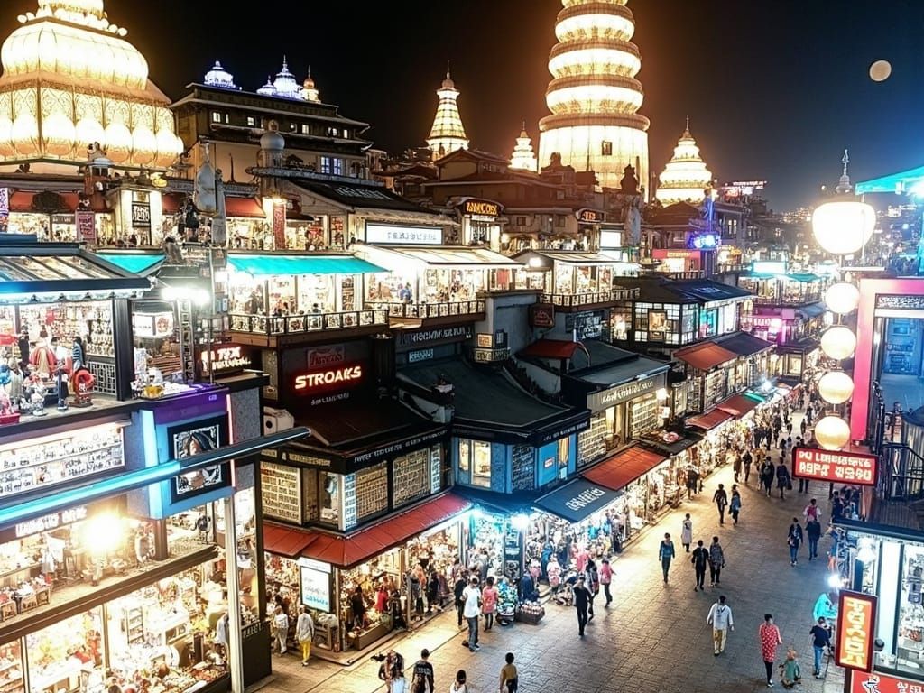 Mystical Night Market Scene in a Futuristic Style