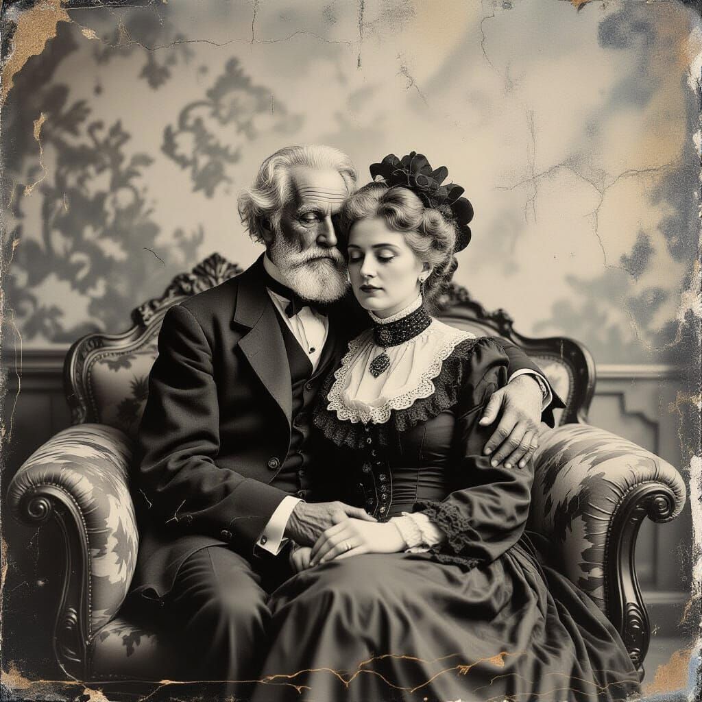 Distorted Portrait of Victorian Couple with Digital Glitches