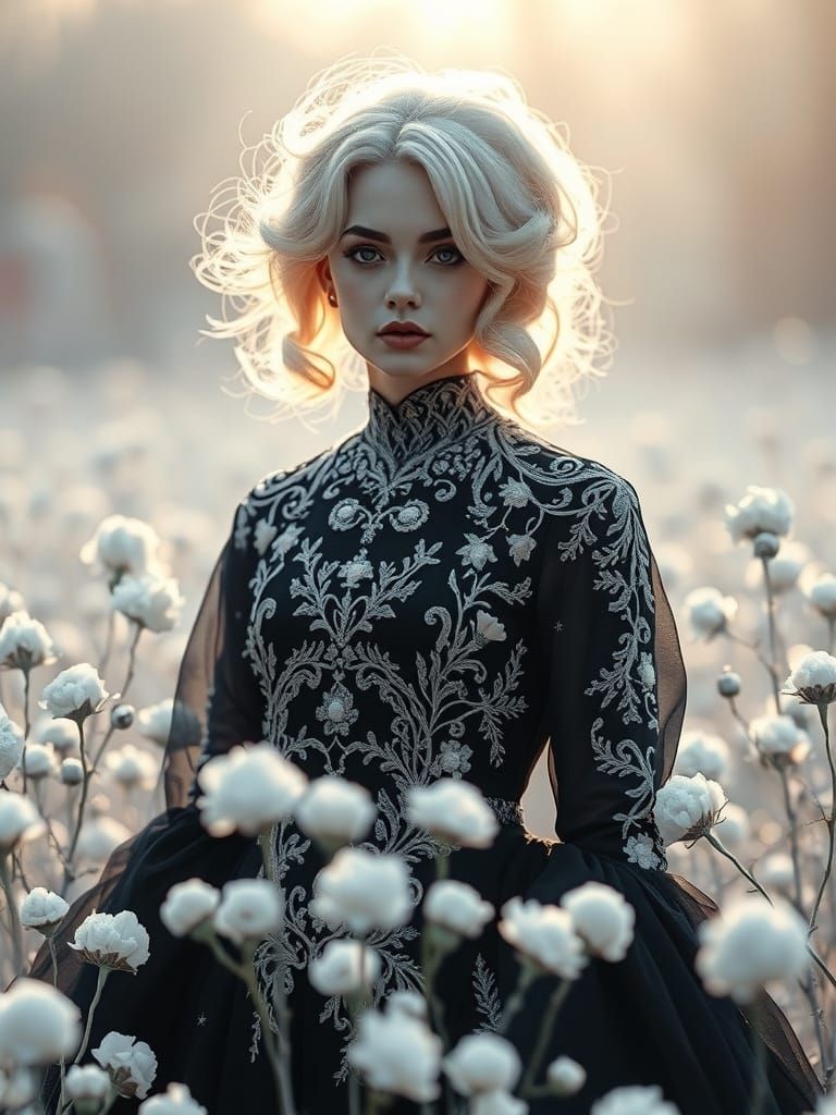 Ethereal Winter Lady in Monochrome Dreamscape