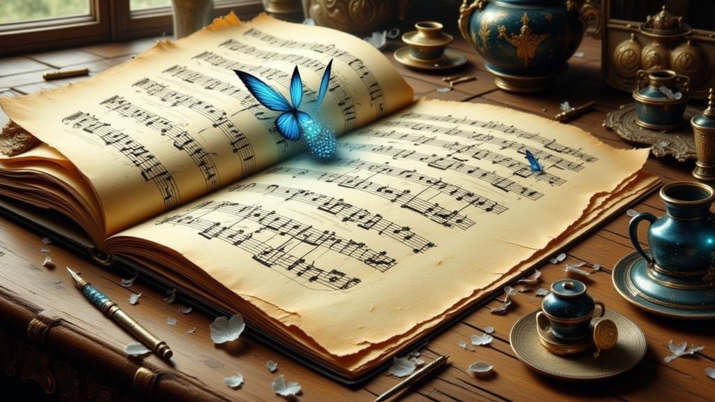 Fairies Emerge from Antique Music Manuscript