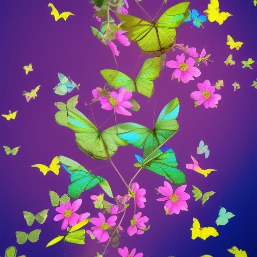 Cherry Blossoms with Butterflies in Holographic Style