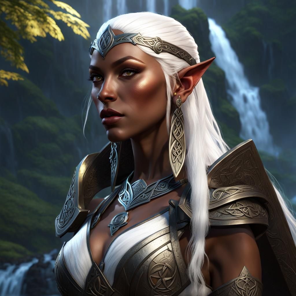 Goddess-Like Elf Warrior with Celtic Symbols