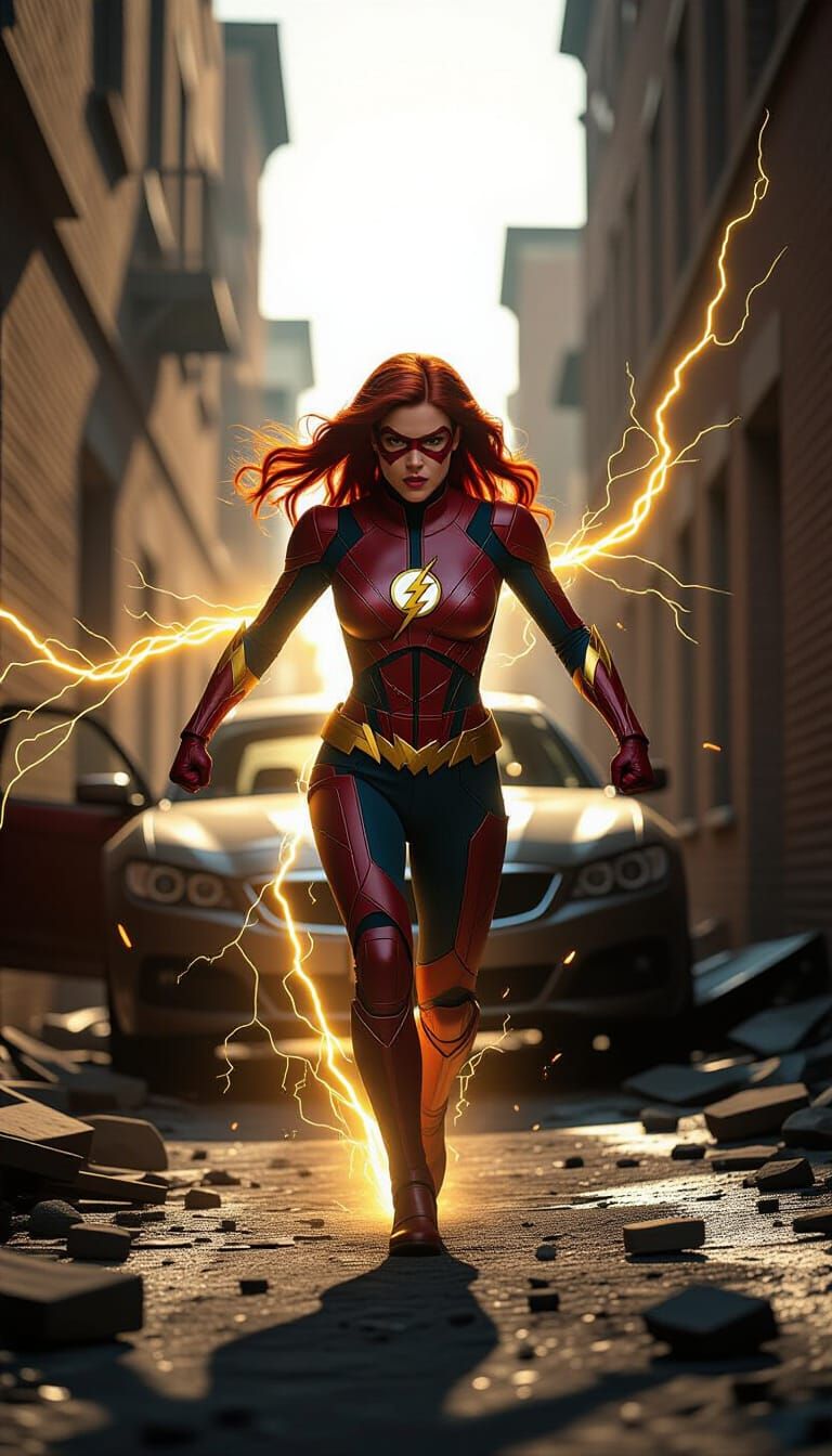 Female Superhero in Lightning Alley