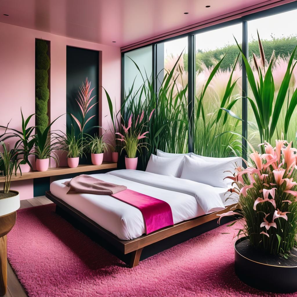 Minimalist Bedroom with Bed and Plants