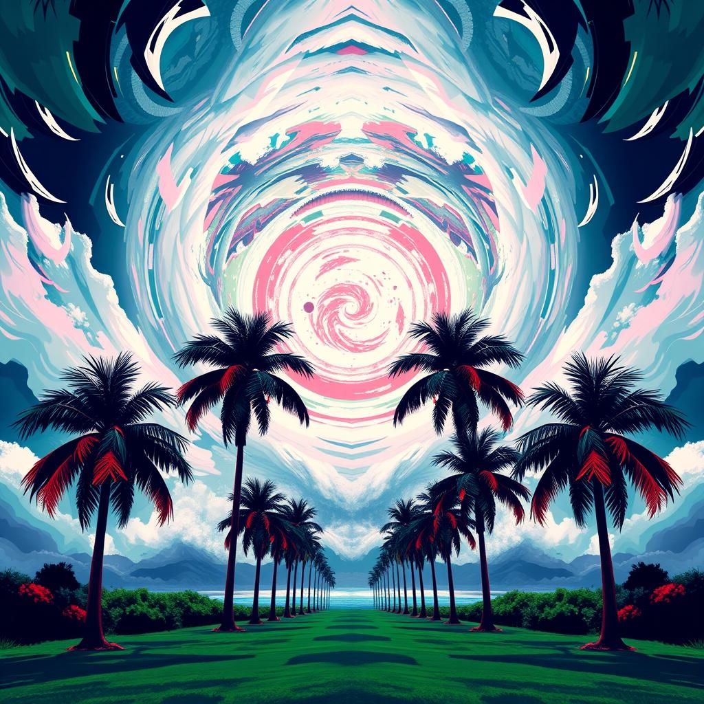 Bold Pop Art Palm Trees Under Hurricane Sky