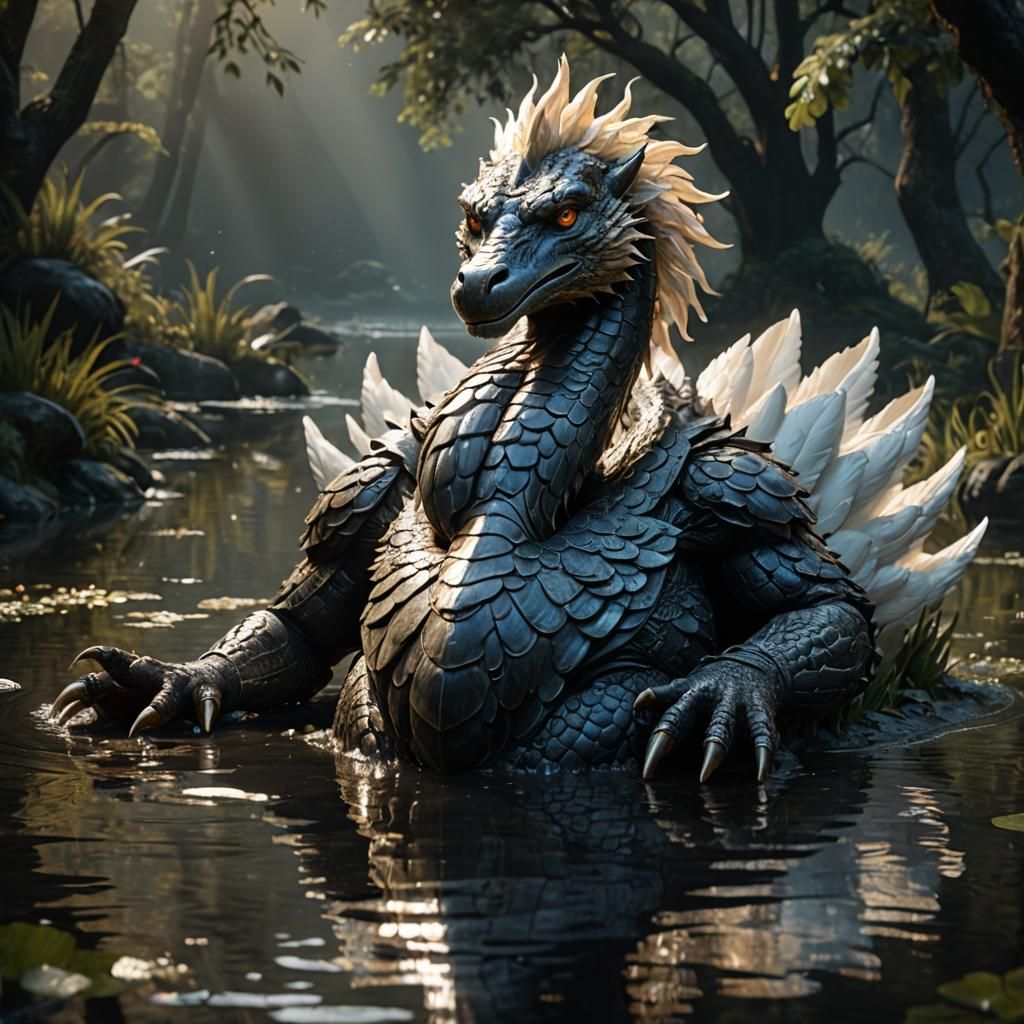 Hybrid Crocodile-Swan Creature in Dark Fantasy Style