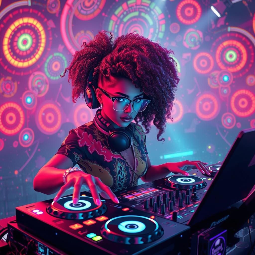 Afro-Futuristic Woman in Extraterrestrial Nightclub