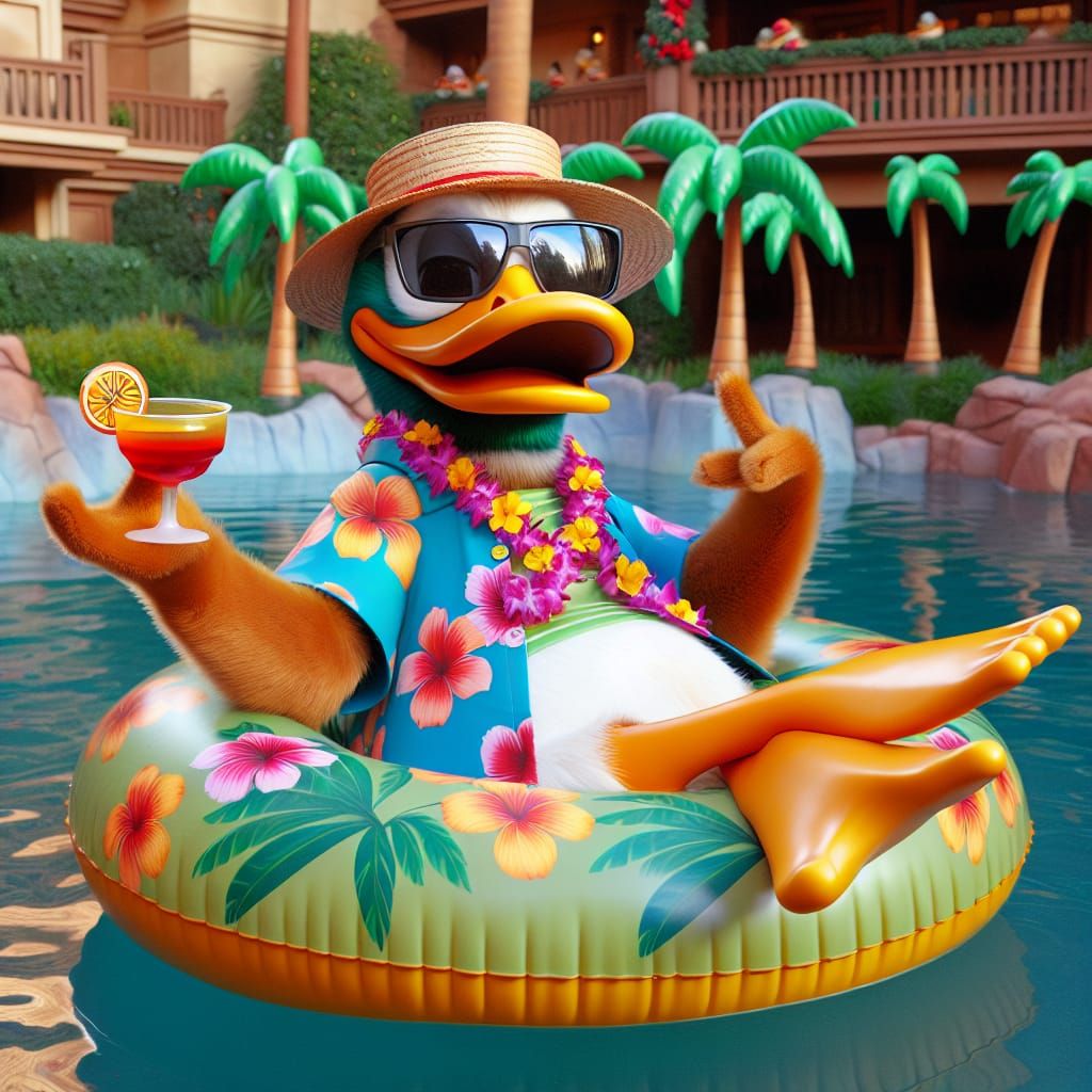 Vacationing Mallard Duck in Disney CGI Style