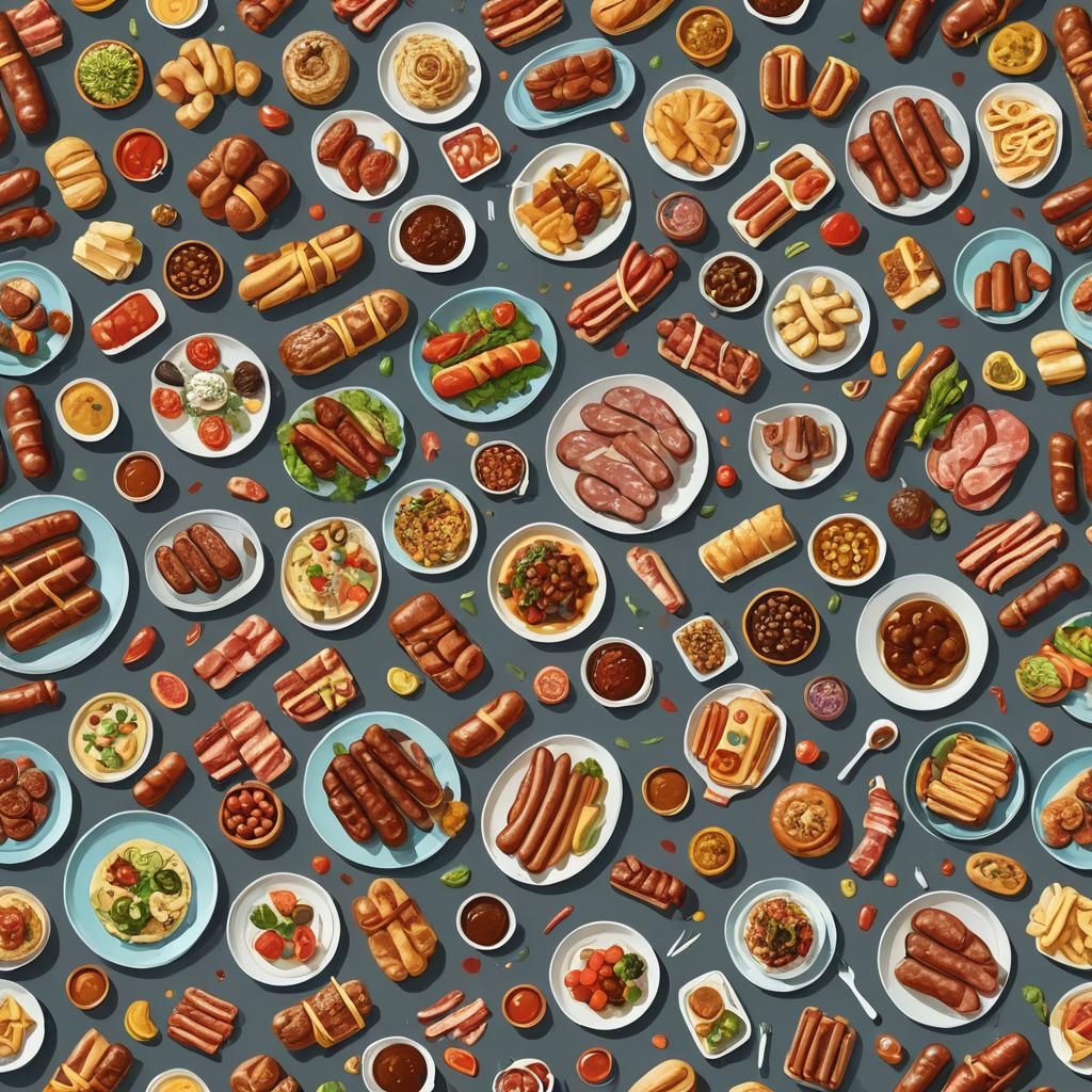 Abundant Table of Food and Colorful Delights