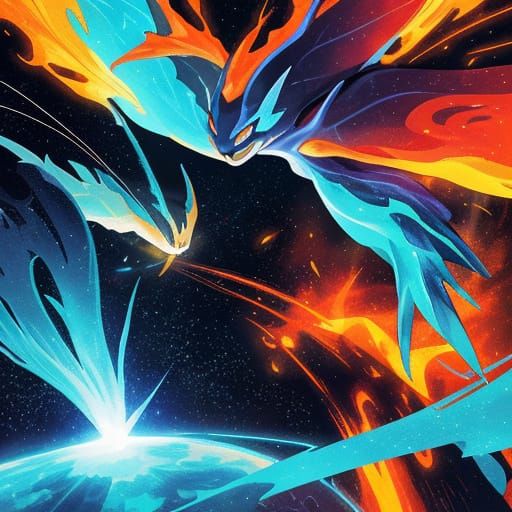 Cosmic Clash of Phoenix and Manta Ray in Vibrant, Explosive ...