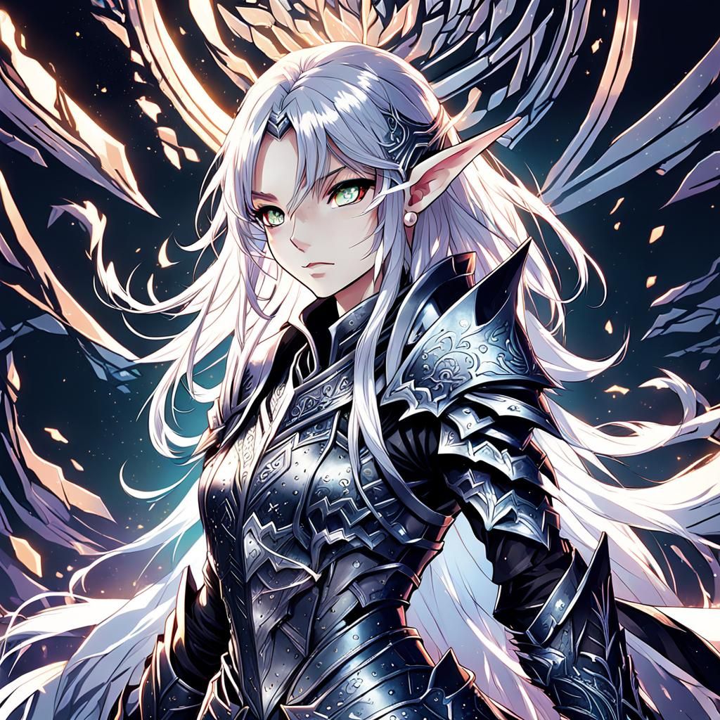 Anime Elf Girl in Dark Fantasy Armor