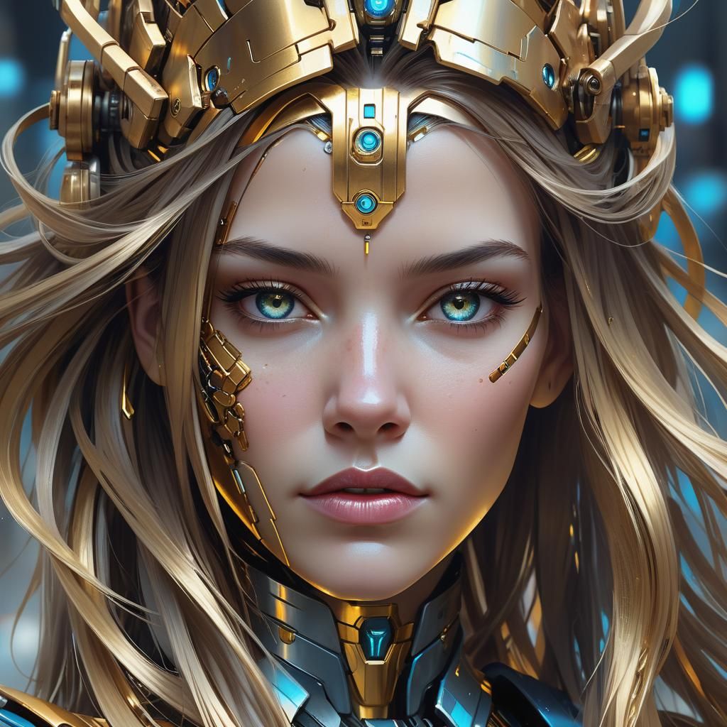 Cyberpunk Queen Portrait with Metallic Details