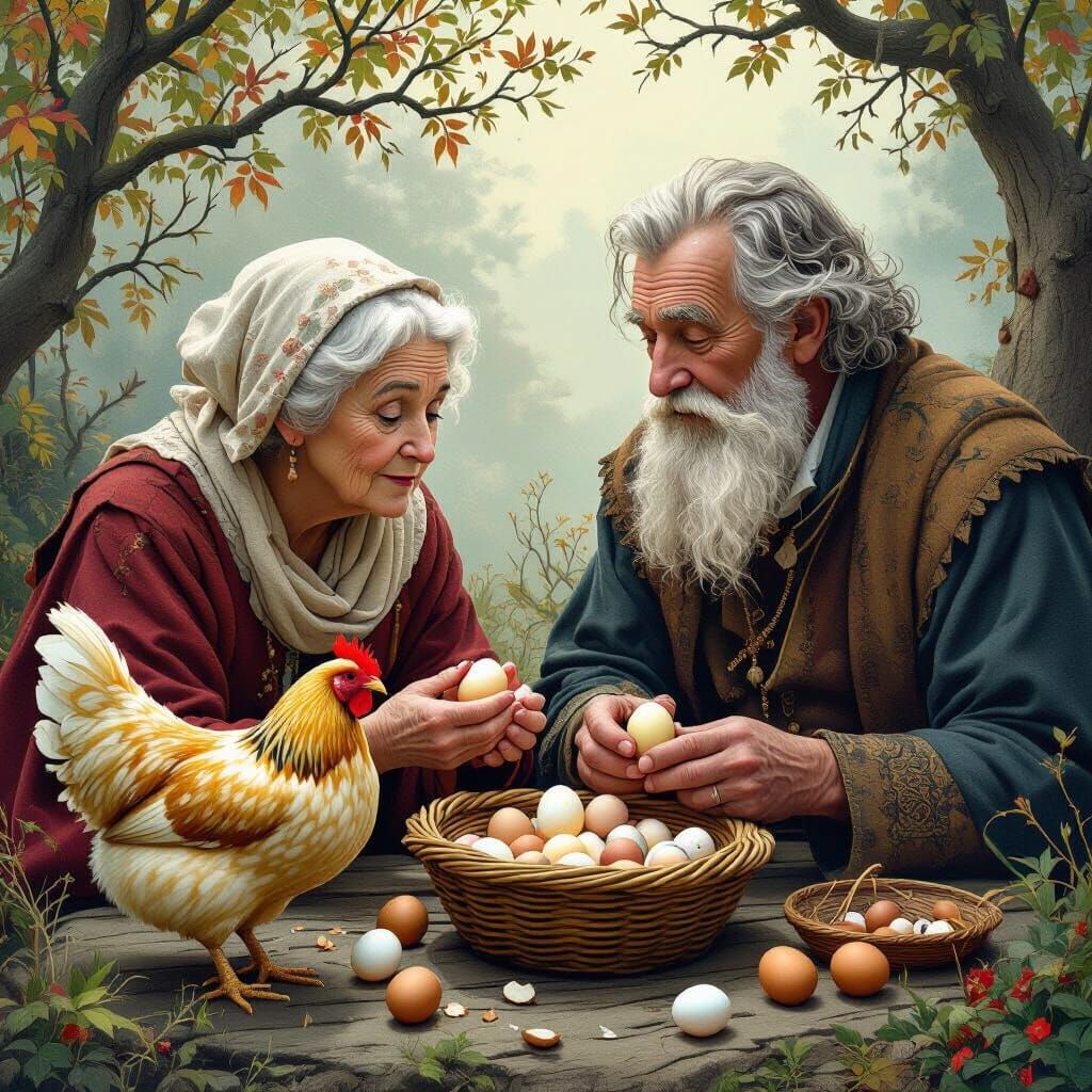 Wise Old Couple with Magical Hen