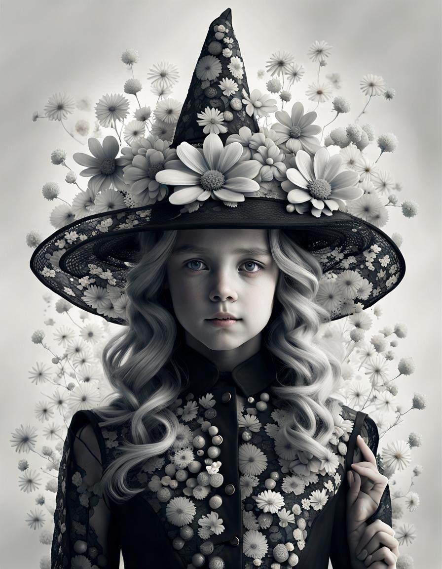 Fractal Flower Witch Portrait in Digital Illustration Style