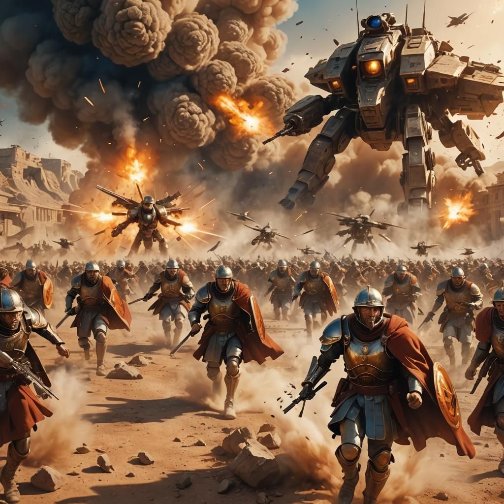 Drone Strike on Roman Battlefield in Anime Style