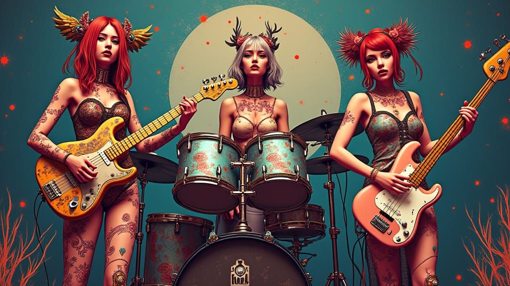 Neo-Pop Steampunk Band in Vibrant Floral Outfits