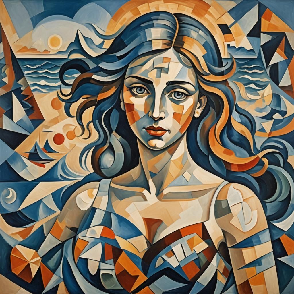 Venus Emerges: A Cubist-Style Oil Painting