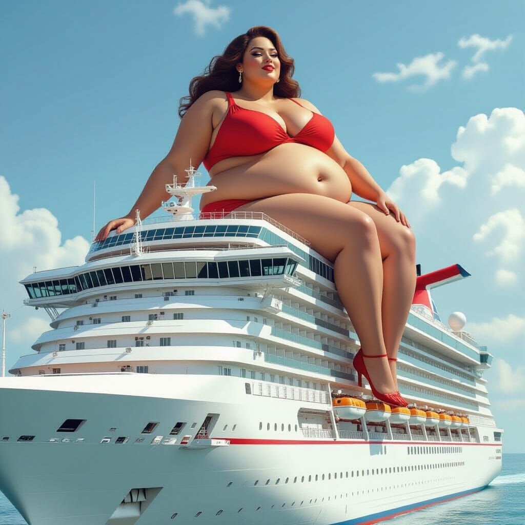 Colossal Woman on Cruise Liner Rooftop
