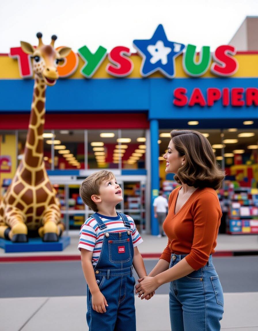 Joyful Boy's First Look at Toys R Us Sign with Geoffrey